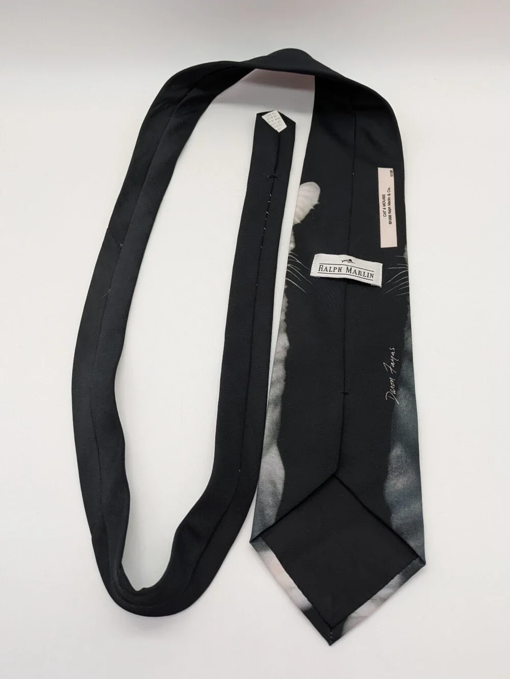 Vintage Ralph Marlin Black White Cat Mouse Novelty Computer Joke Mens Neck Tie